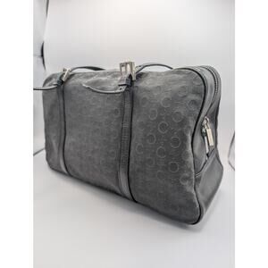 Authentic Celine Vintage C Sulky Canvas & Leather Silver Hardware Boston Bag